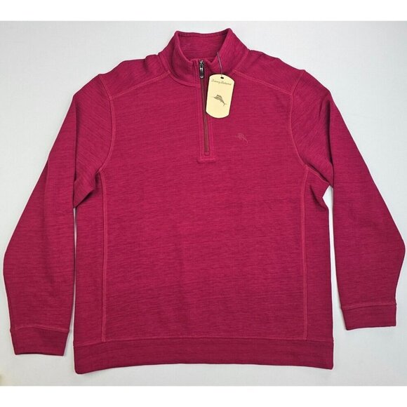 Tommy Bahama Size Medium Mens Burgundy 1/4 Zip Embroidered Chest Logo Sweater - Picture 1 of 12